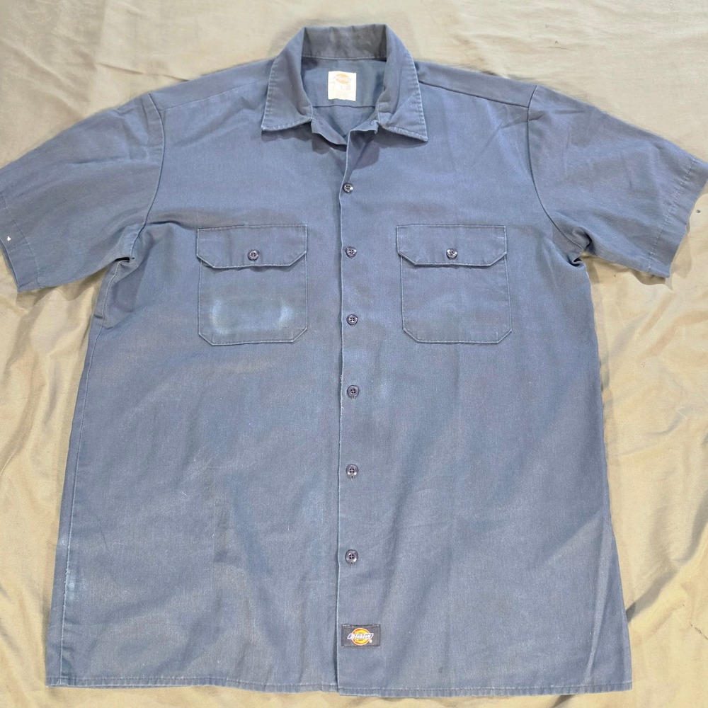 Dickies Mens Short Sleeve Work Shirt Navy Blue Large WS574NV Button Up